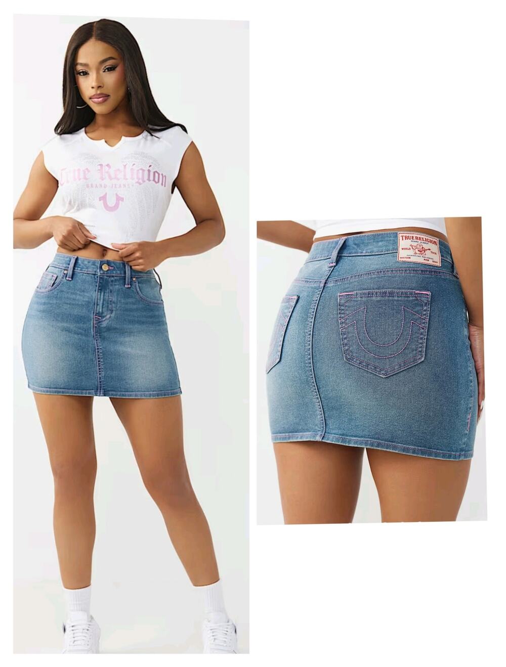 5817) True Religion Light Wash Denim Mini Skirt Size 29
